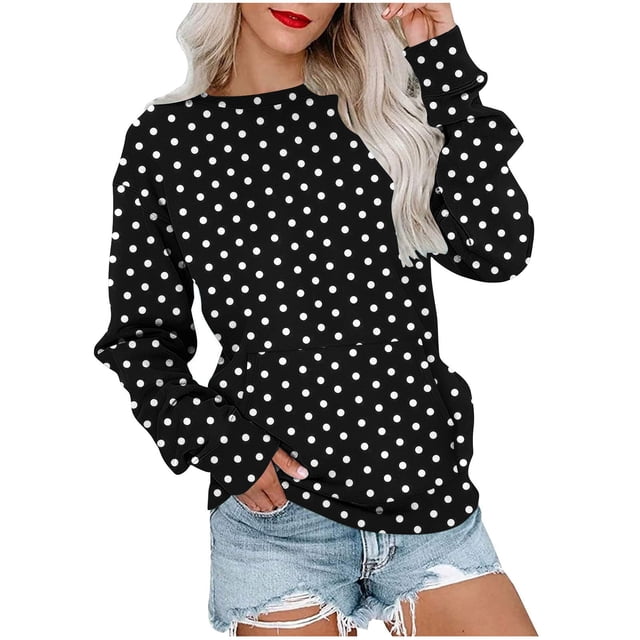 Lmnyox Chandails à Col Rond pour Femmes, Mode Décontractée, Imprimé, Manches Longues, Chandails à Enfiler avec Poche, Chemises Basiques Amples