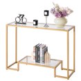 thumbnail image 1 of VEVOR Table Console Rectangulaire en Verre à 2 Niveaux pour Sofa avec Dispositif Anti-Basculement Doré, 1 of 9