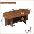 thumbnail image 2 of Wirrytor 43.3” Oval Coffee Table, Farmhouse Coffee Tables for Living Room Small, Fluted Coffee Table with Open Storage Shelf, Wood Centre Table for 2-Tier Coffee Table, Walnut, 2 of 7