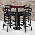 thumbnail image 3 of 30'' Round Mahogany Laminate Table Set with Round Base and 4 Ladder Back Metal Barstools - Black Vinyl Seat, 3 of 3