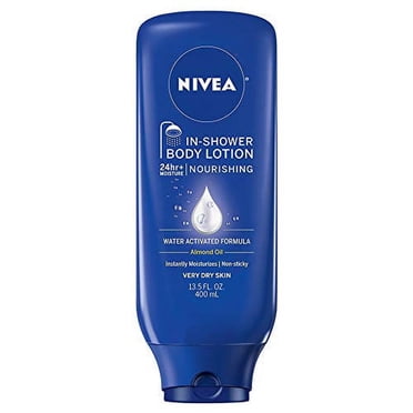 NIVEA Lotion Corporelle Nourrissante pour la Douche - Non Collante pour Peau Sèche à Très Sèche - Bouteille de 13,5 oz