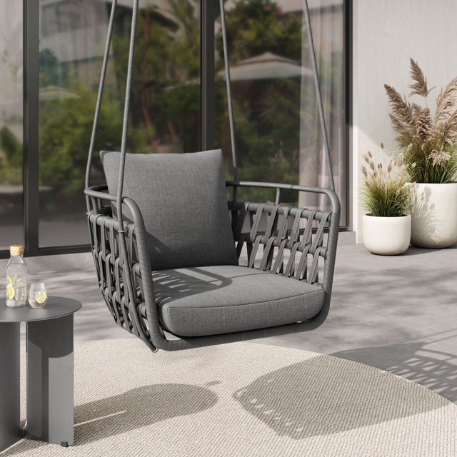 Modway Kaliah Aluminum Adirondack Chair Swing Patio Furniture, Charcoal
