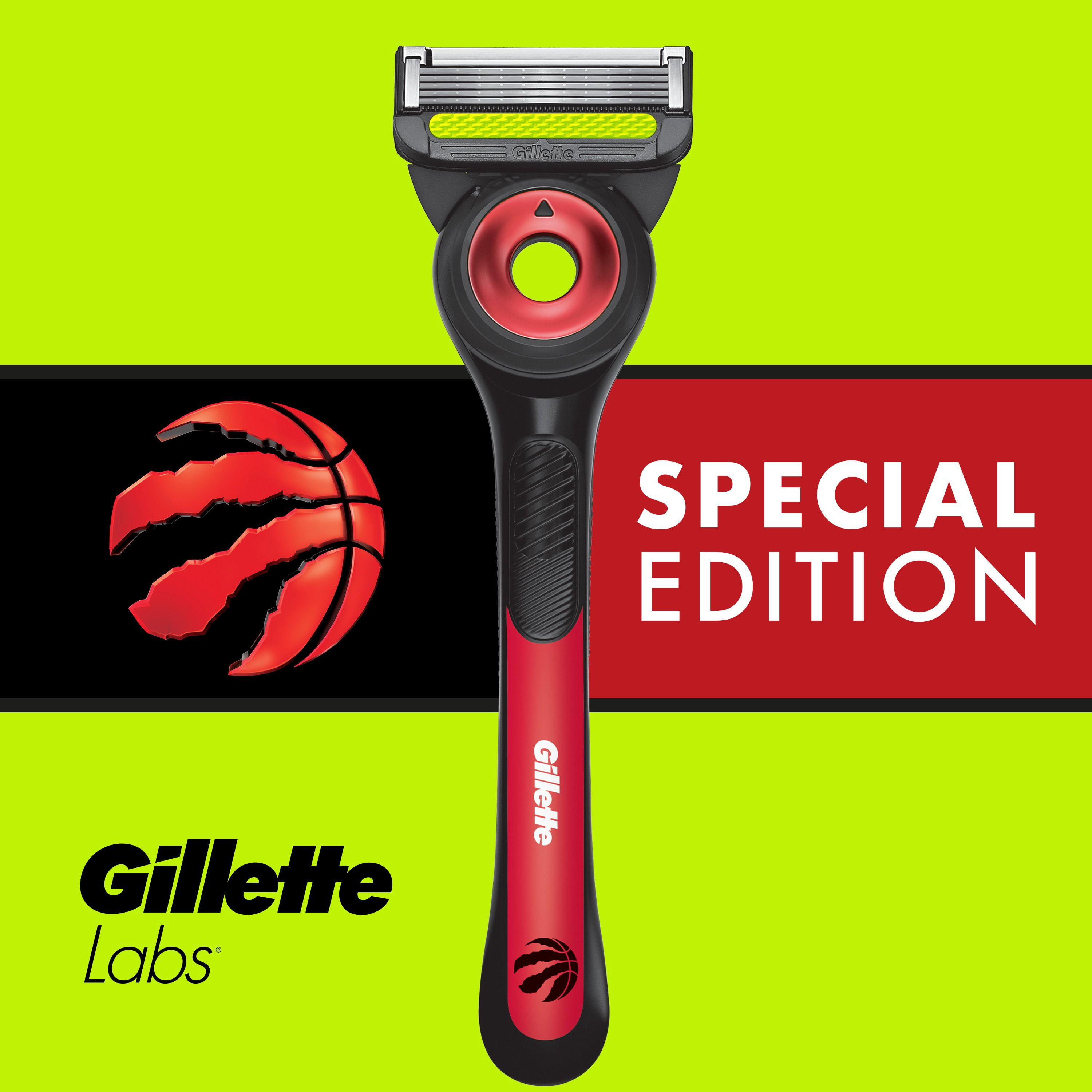 Rasoir pour hommes Gillette Labs sous licence officielle des Raptors, 1 manche, 1 cartouche de rechangeel à raser