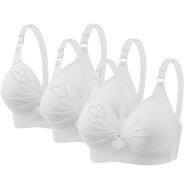 fheaev Soutien-Gorge 3 Pcs Grande Taille pour Femmes Soutiens-Gorge Sans Fil Sans Armature Imprimé Rassemblé Grande Taille Sans Armature Bretelles Réglables Couverture Complète Rehausseur Soutiens-Gorge Quotidiens sous-Vêtements