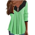 thumbnail image 1 of FAIWAD Womens Tunic Tops Long Sleeve Color Block V Neck Button Down Pleated Flowy Pullover Tops, 1 of 6