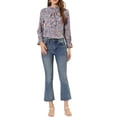 thumbnail image 2 of INSPIRE CHIC Women's Bow Tie Ruffle Collar Button Down Long Sleeve Floral Blouse XS Blue, 2 of 8
