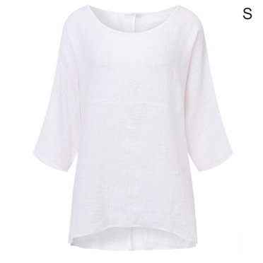 Women T-Shirt Solid Color Casual Top Short Sleeve Linen T-Shirt Short Sleeve T Blouse, White, S