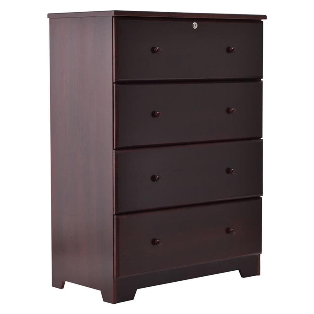 Better Home Products Isabela Commode à 4 Tiroirs en Bois de Pin Massif, Couleur Acajou