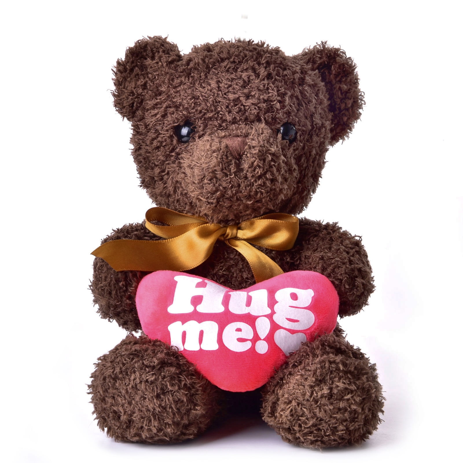 Fun Little Toys Valentine's Day Teddy Bear Stuffed Animals, 13" Dark Brown Plush Toy with Red Heart Shaped Hug Me