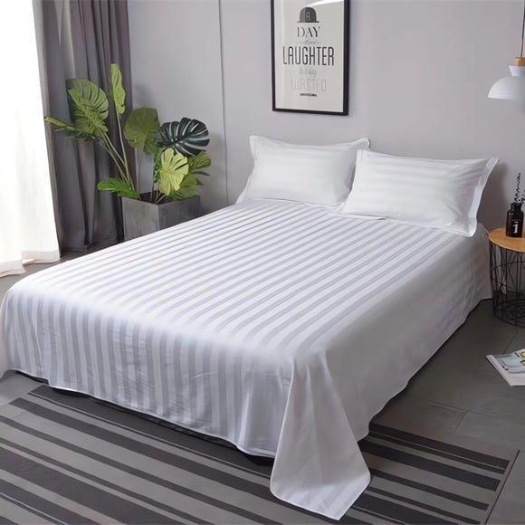 Dvkptbk Bed Sheet Guesthouse School Bath White Satin Strip Sheets Bed Linen Sheets Bedding