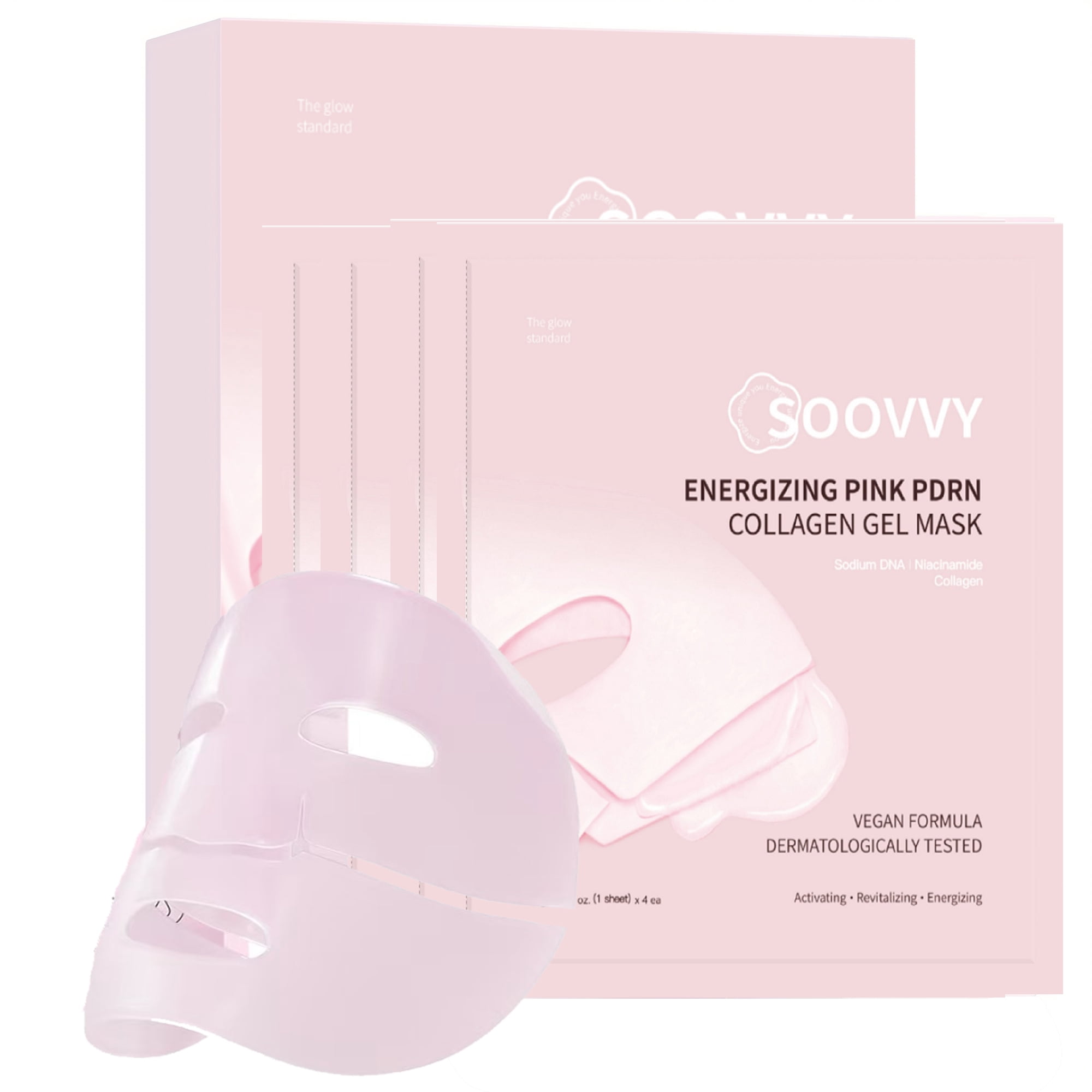 SOOVVY Pink Collagen Jelly Gel Mask , Overnight Hydrogel Moisturizing Face Mask fo r Glass Glow Skin Care& Sensitive Skin , Korean Skincare, 4ea