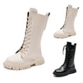thumbnail image 4 of XIMIN Girls PU Leather Mid Calf Ridding Boots Lace Up Non Slip Combat Boots Fashion Waterproof Side Zipper Punk Goth Boot Fall Winter Boots, 4 of 8