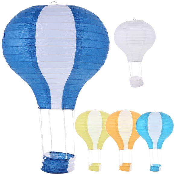 5Pcs Round Paper Lanterns Navy Blue and White Striped Hanging Decor for Indoor Gathering 10 Inches