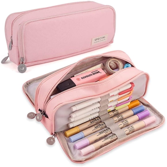 iSuperb Oxford Large Pencil Case with 3 Compartments, Assorted Colors, 1 Count