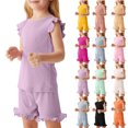 thumbnail image 2 of Toddler Girls Summer Short Sets Cotton Rib Knit Outfits Short Ruffle Cap Sleeve Tees T-Shirt Tank Tops + Skorts 2PC Sets Pink 5-6 Years, 2 of 8