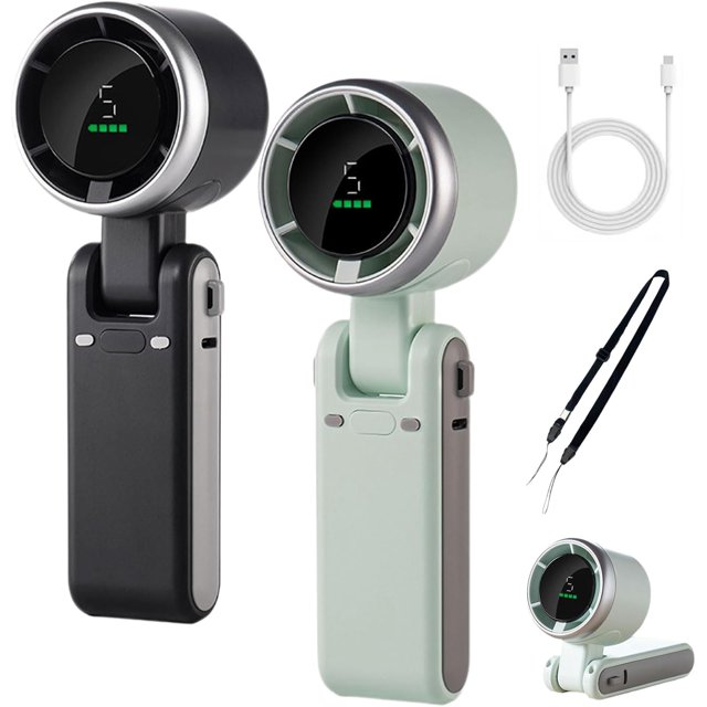 Regularlyk Portable Handheld Turbo Fan, N607 Handheld Turbo Fan, 5 Gear Portable Handhelds Fans, Foldable USB Rechargeable HandheldFan for Outdoor Activities, Travel, Working (Black+Green Set)