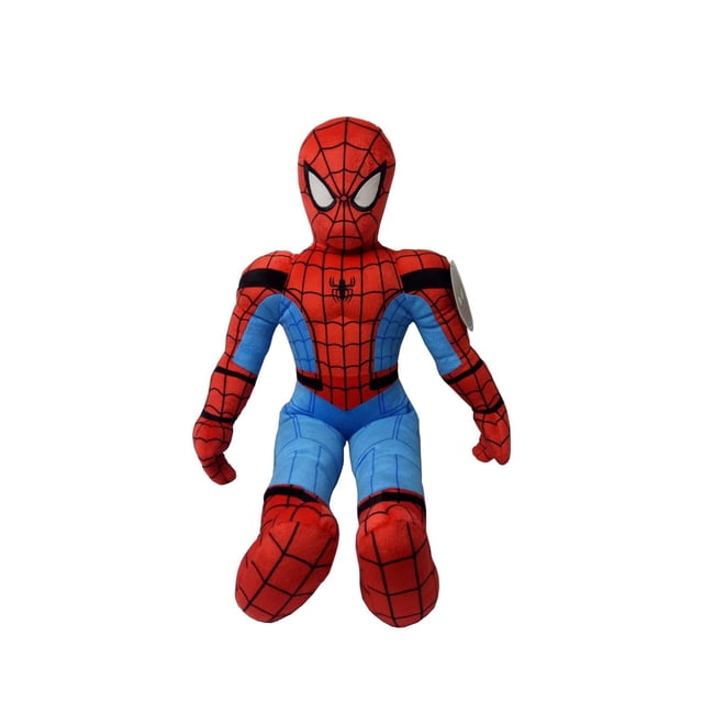 Spider-Man Coussin Personnage, Jouet en Peluche Orienté vers l'Avant en Rouge et Bleu avec Motifs de Toiles Noires et Yeux Blancs, Doux et Câlin pour le Confort au Coucher, Convient comme animal en Peluche dans la Catégorie des Jouets en Peluche.