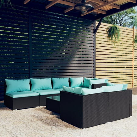 vidaXL Ensemble Salon de Terrasse 8 Pcs avec Coussins Rotin Poly Noir