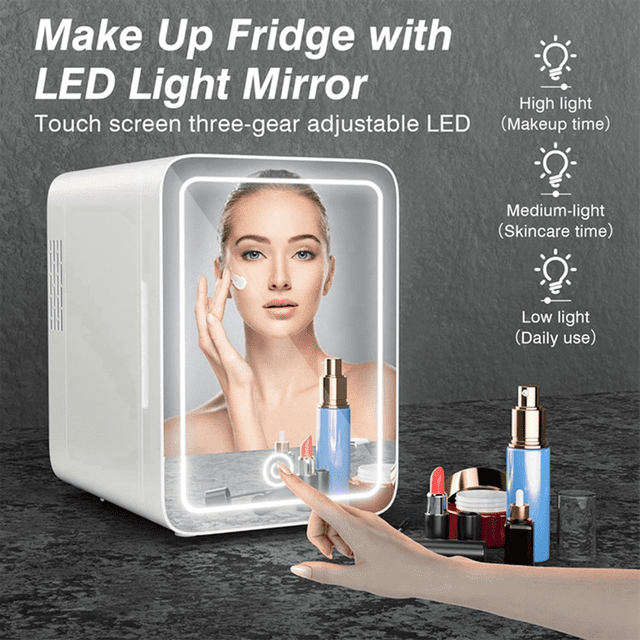 6L Makeup Fridge with LED Light Mirror Mini Fridge for Bedroom Car Small Refrigerator for Cosmetics, Skin Care US Plug-A