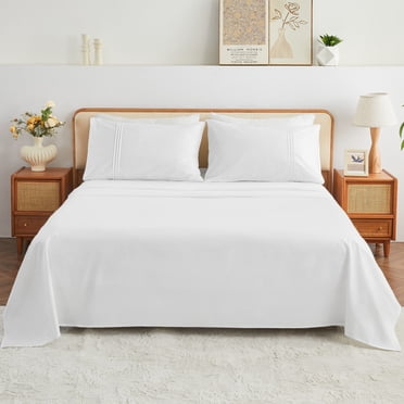 Kingrest 100% Cotton Queen Sheet Set - 4 Piece Lightweight & Cooling Bed Sheets, 16 Inch Deep Pocket, Breathable Percale Bedding, Soft & Durable Luxury Sheets (White)