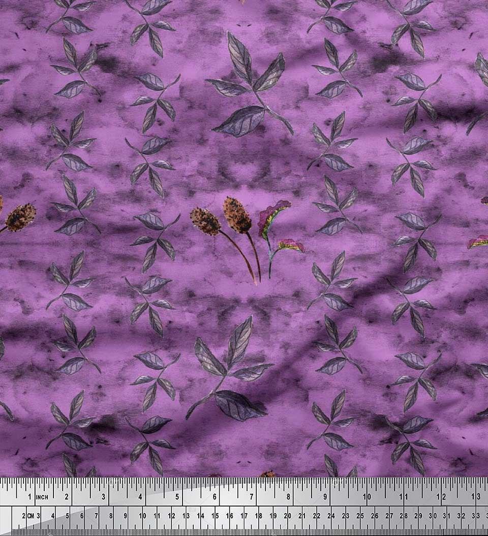Soimoi Silk Fabric Leaves Print Fabric by The Yard 42 Inch Wide