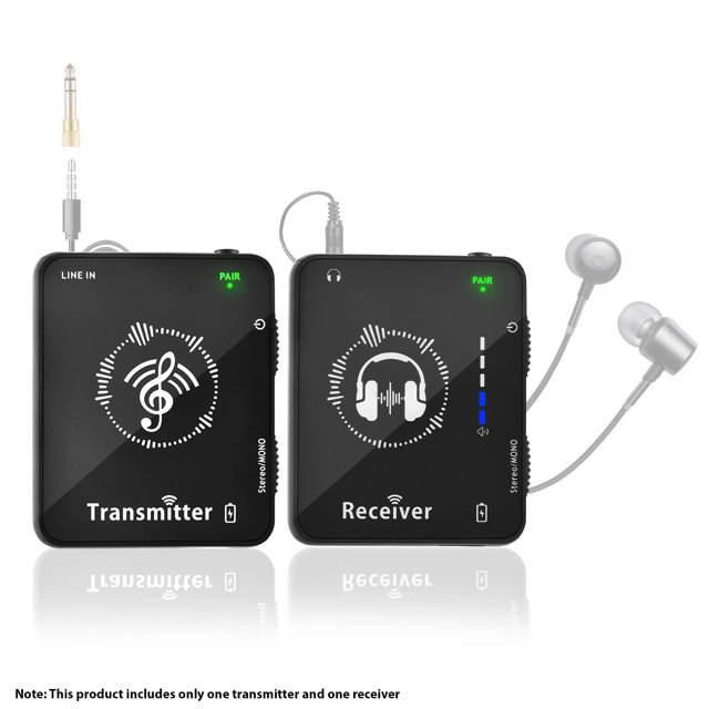 Wireless 2.4GHz Wireless Earphone Monitor Transmission System Rechargeable Transmitter and Receiver Mono/Stereo Switch 30m/98ft Transmission Distance for Studio Band Rehearsal Live