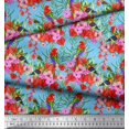 thumbnail image 2 of Soimoi Blue Rayon Fabric Laceleaf & Macaw Parrot Bird Print Sewing Fabric BTY 42 Inch Wide, 2 of 3