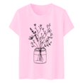 thumbnail image 3 of Chandail pour Femmes Été Décontracté Hauts pour Femmes Femmes Col Rond Manche Courte Quotidien Texte Botanique Floral Haut Chat T-Shirt Adulte Femme Vêtements Rose Taille m, 3 of 4