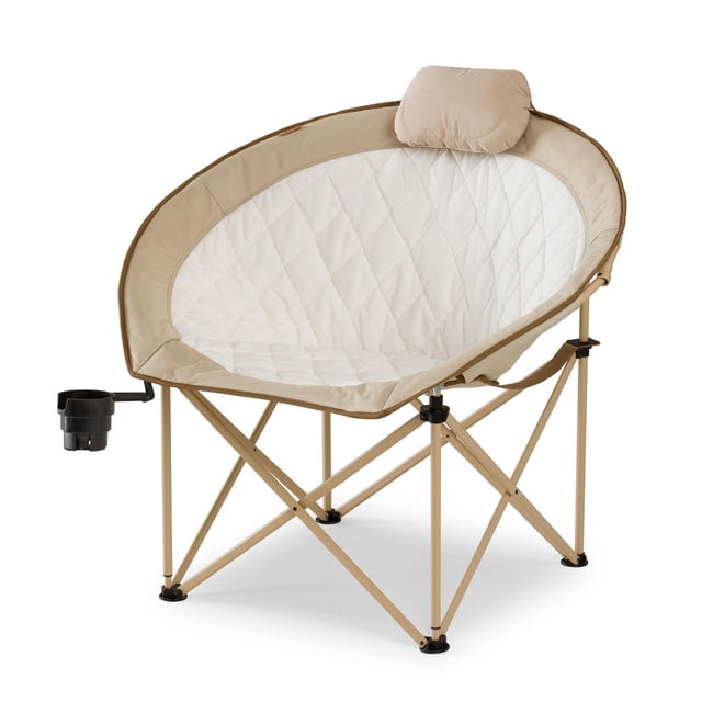 Ozark Trail Glamping Round Chair, Oversized & Padded, Soft Cozy Fabric, 300 lbs Capacity, Portable Camping & Outdoor Chair, Tan