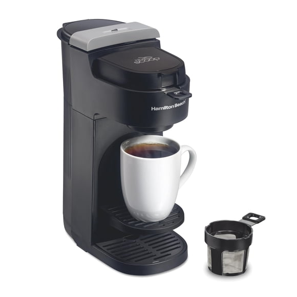 Hamilton Beach The Scoop Single Serve Coffee Maker, No Pods or Paper Filters Needed, Brews 8-14 oz Cups, Reusable Scoop Filter, Auto Shutoff, Black (47620)