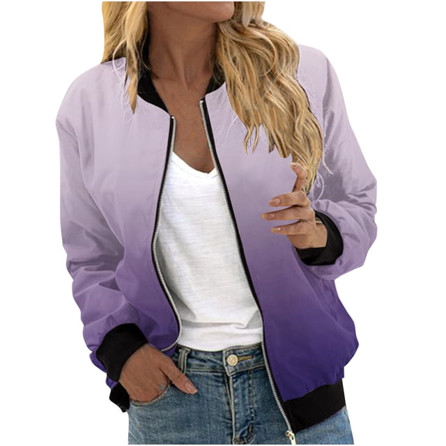 Swstbby Liquidation d'Économies d'Automne! Vestes d'Automne pour Femmes, Chandail à Manches Longues Ample pour Femmes avec Fermeture Éclair, Veste Décontractée en Grosse Maille Style Baseball Violet TTG