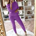 thumbnail image 3 of Womens Ladies Solid Round Neck Cable Knitted Warm 2PC Loungewear Suit Sets, 3 of 6