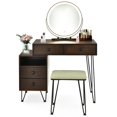 thumbnail image 1 of Giantex Makeup Vanity Set w/Lighted Mirror, Modern Dressing Table w/Storage Cabinet, Adjustable Brightness & Touch Screen for Bedroom, Walnut, 1 of 10