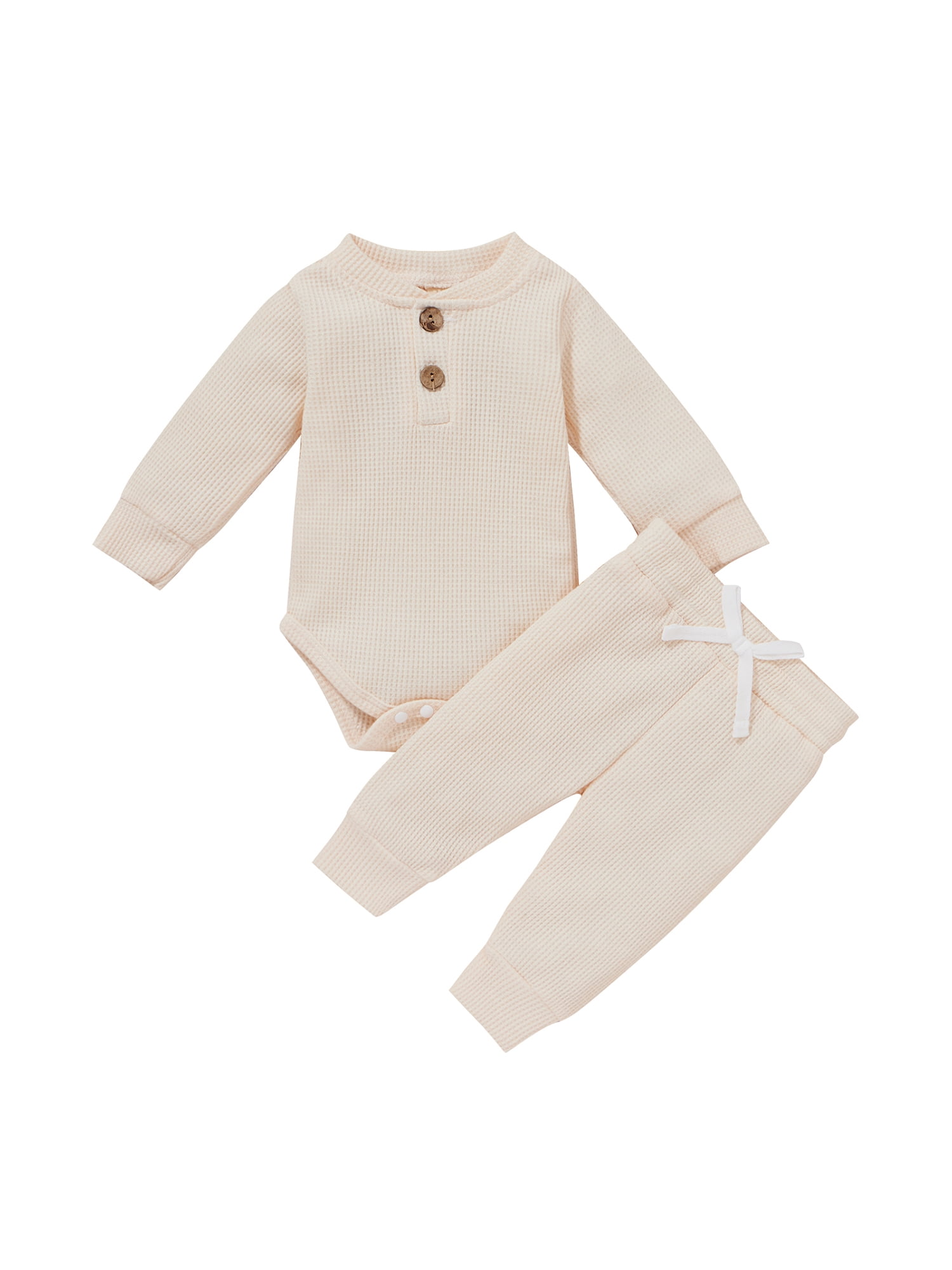 Gupgi Ensemble 2 Pcs pour Tout-Petit, Barboteuse à Manches Longues à Col Henley + Pantalon Décontracté