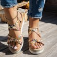 thumbnail image 2 of Sandales Compensées Espadrilles pour Femmes Ethniques Boho à Pampilles Plateforme à Talons Hauts Épais Chaussures d'Été de Plage et de Robe, 2 of 6