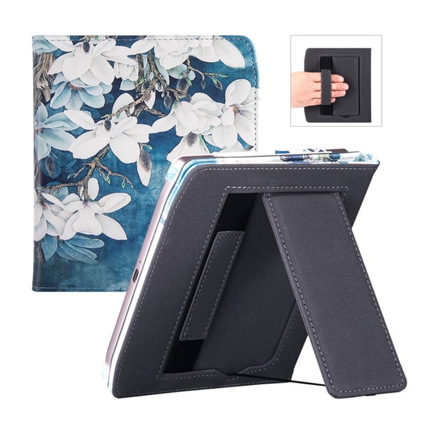 TFixol 7-Inch PU Leather Sleeve for PocketBook 700 Era & Era Color E-Reader with Auto Sleep/Wake, Hand Strap, and Foldable Stand - Magnolia Design