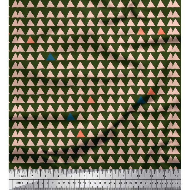 Soimoi Green Cotton Poplin Fabric Triangle Geometric Decor Fabric Printed Yard 56 Inch Wide