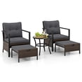 thumbnail image 1 of Gymax Set of 5 Furniture Set Rattan Chairs & Ottomans w/ Glass Topped Coffee Table Patio Gray, 1 of 4