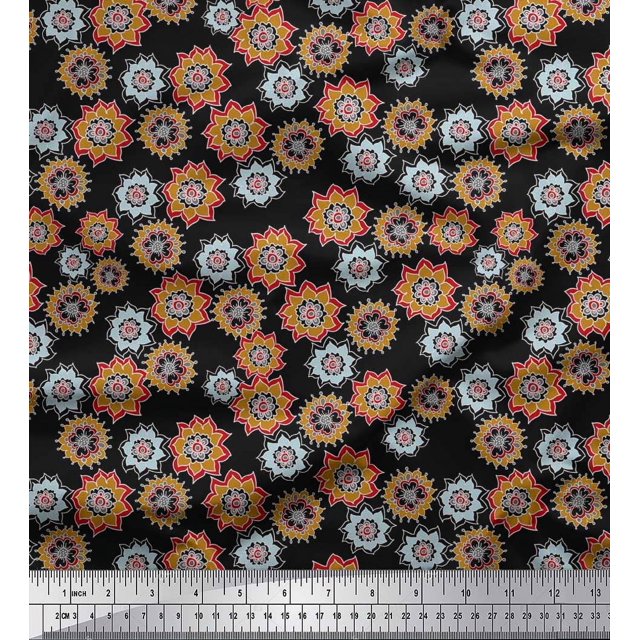Soimoi Poly Georgette Fabric Flower Artistic Print Fabric by Yard 52 Inch Wide