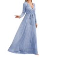 thumbnail image 3 of Robe de Demoiselle d'Honneur à Paillettes pour Femmes, Manches Longues, Col en V, Ceinturée, Maxi Robe de Soirée Pailletée, 3 of 4