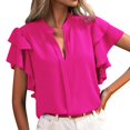 thumbnail image 1 of Hiiyo Women's Ruffle Sleeve V Neck Shirt Summer Casual Versatile Blouse, Sizes L, 1 of 4