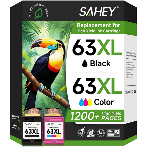 63xl Ink Cartridge Compatible for HP 63 Ink Cartridges Black and Tri-Color Printer Ink for Officejet 3830 4650 5255 5258 4655 5252 Envy 4520 4512 Printer (2 Pack)