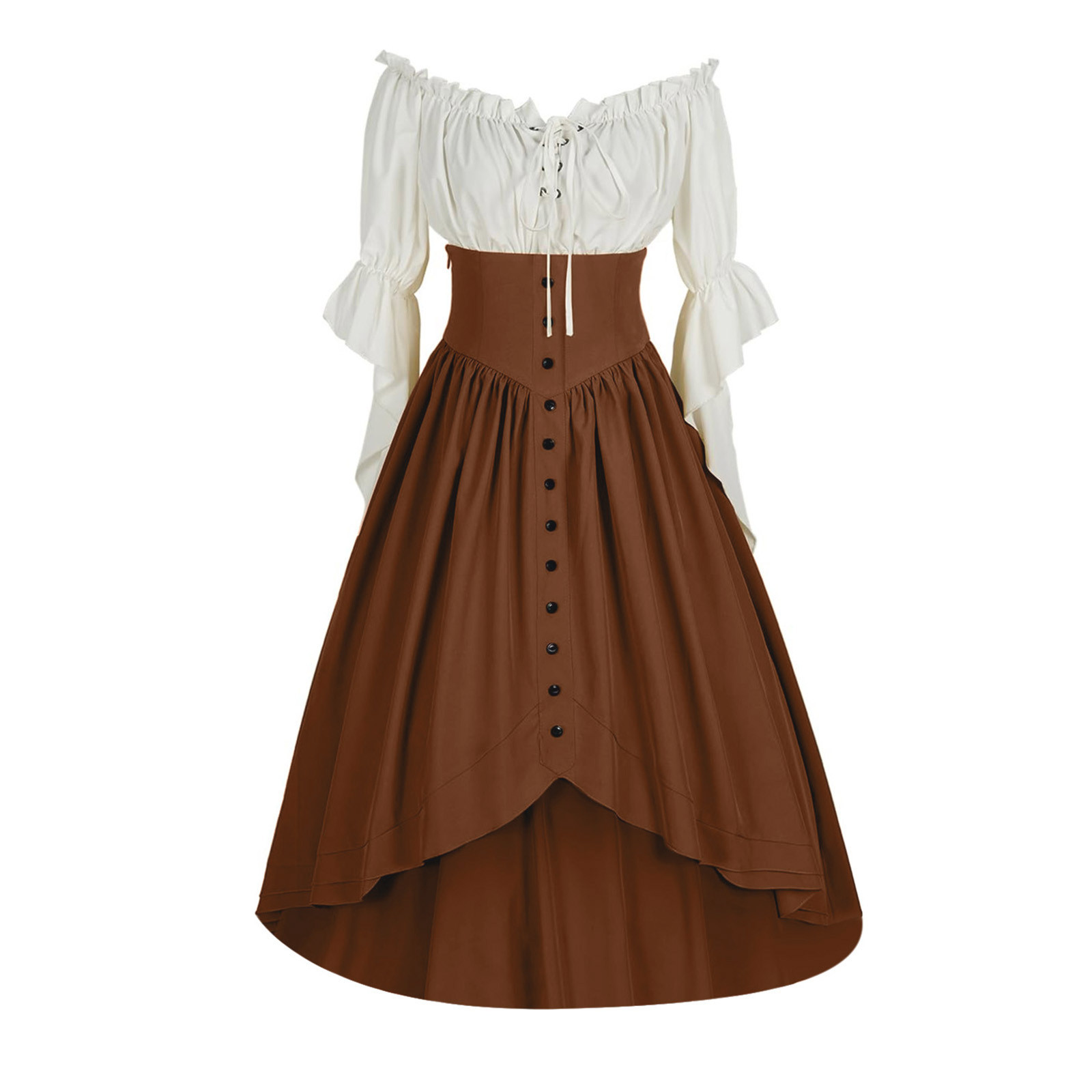LOVZFMLL Renaissance Costume for Women Victorian Medieval Peasant Dress Ruffle Sleeve Lace Up High Low Shirt Maxi Dress Halloween Cosplay Party Outfit
