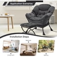 thumbnail image 4 of Bingirl Large Modern Accent Chair with Foldable Footrest Ottoman - Upholstered Dark Grey Reading Lounge Chair, 4 of 7