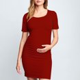 thumbnail image 2 of yoeyez Liquidation de Vêtements de Maternité Robe Grande Taille Femme Manches Courtes Col Rond Robe Simple Shower de Bébé Tenue Quotidienne Robe Soleil Robe Moulante Froncée Midi Robes Ajustées Rouge,P, 2 of 6