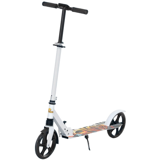 Qaba Trottinette pour Enfants de 6 à 12 Ans avec Hauteur Réglable, Frein d'Aile Arrière, Grande Roue de 200 mm, Conception Pliable, Blanc