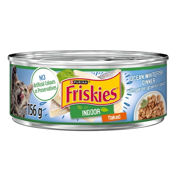 Friskies Indoor Flaked Ocean Whitefish Dinner, Wet Cat Food 156g