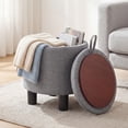 thumbnail image 2 of Gymax Pouf Rond de Rangement en Tissu de Lin, Repose-Pieds Rembourré avec Couvercle Amovible, Gris, 2 of 10