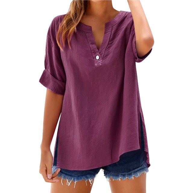 Baberdicy Oversized Collar Shirts - Women's Loose Fit Solid Color Tops (Breathable Linen, Office to Weekend) Red XL