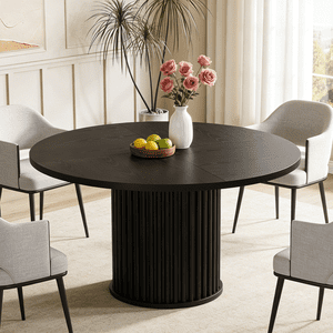 Fnova 47.24" Round Dining Table, Wood Coffee Table for 4 People, Modern Farmhouse Kitchen Table for Dining Room, Black (Chairs Not Included)